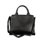 Black PVC women's handbag by Laura Biagiotti with sleek design and silver-tone hardware, featuring top handles and a zip closure.