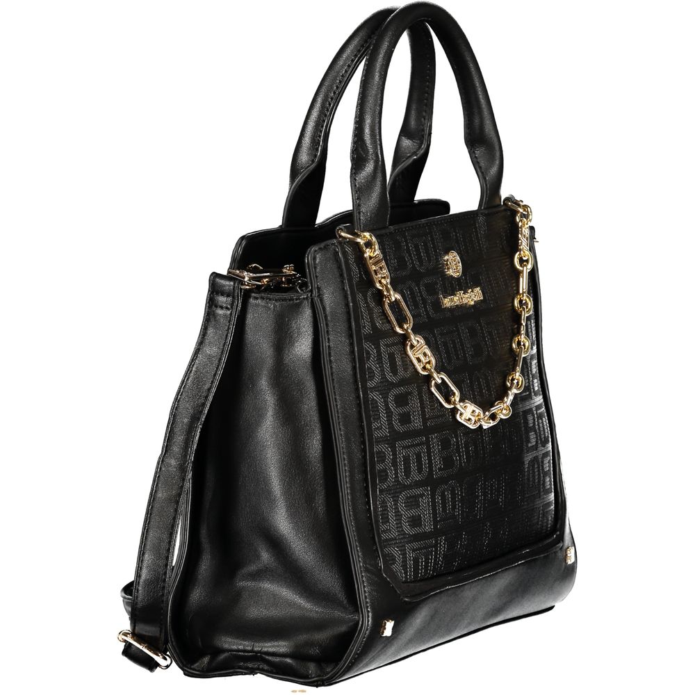 Black PVC women's handbag by Laura Biagiotti with sleek design and silver-tone hardware.
