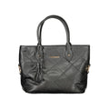 Black PVC Laura Biagiotti women's handbag with sleek design and top handle, featuring subtle logo accents and spacious interior.