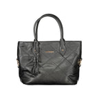 Black PVC Laura Biagiotti women's handbag with sleek design and top handle, featuring subtle logo accents and spacious interior.