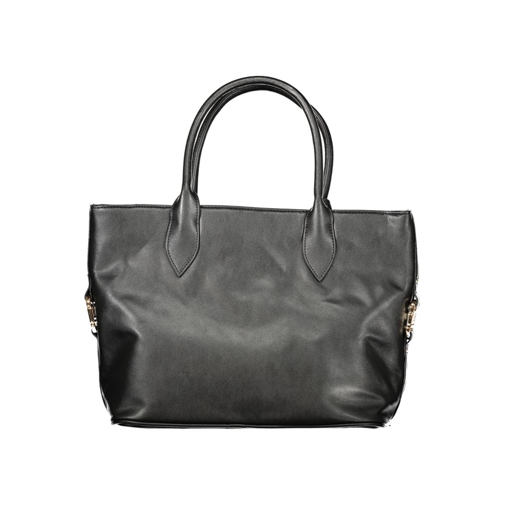 Black PVC women’s handbag by Laura Biagiotti with sleek design and top handles, featuring a spacious interior and modern style.
