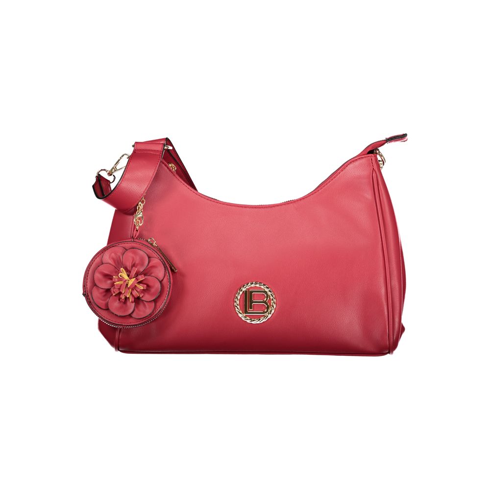Laura Biagiotti Rosso PVC women’s handbag with sleek design and top handle, featuring a vibrant red color and textured surface.