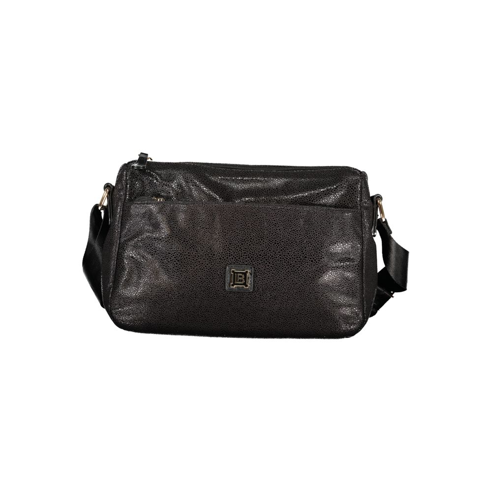 Black polyester women's handbag by Laura Biagiotti with sleek design and top handles, ideal for everyday use.