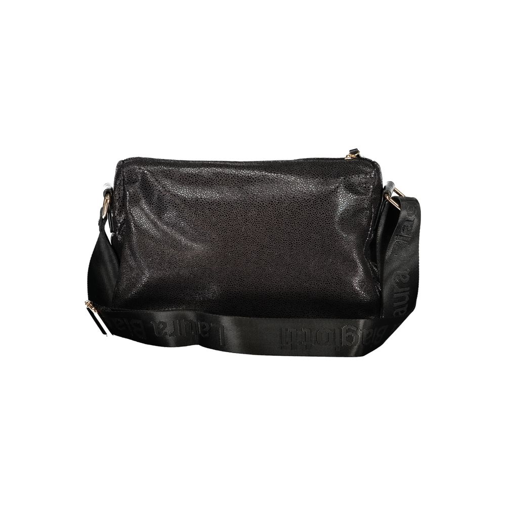Black polyester women's handbag by Laura Biagiotti with sleek design and subtle branding, shown on a plain background.