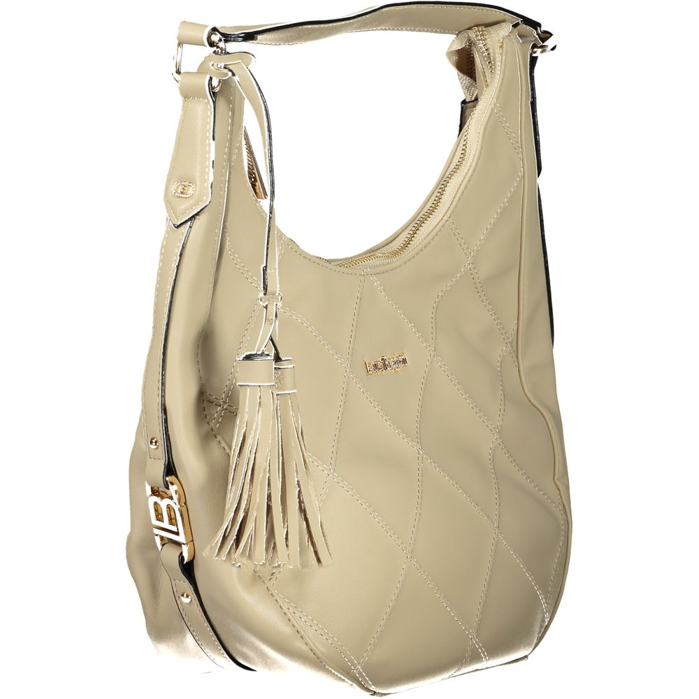Beige PVC women's handbag by Laura Biagiotti with top handles and subtle logo detail, stylish and functional accessory.