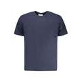 Calvin Klein blue cotton men's T-shirt displayed on a hanger, showcasing a classic crew neck and smooth fabric.