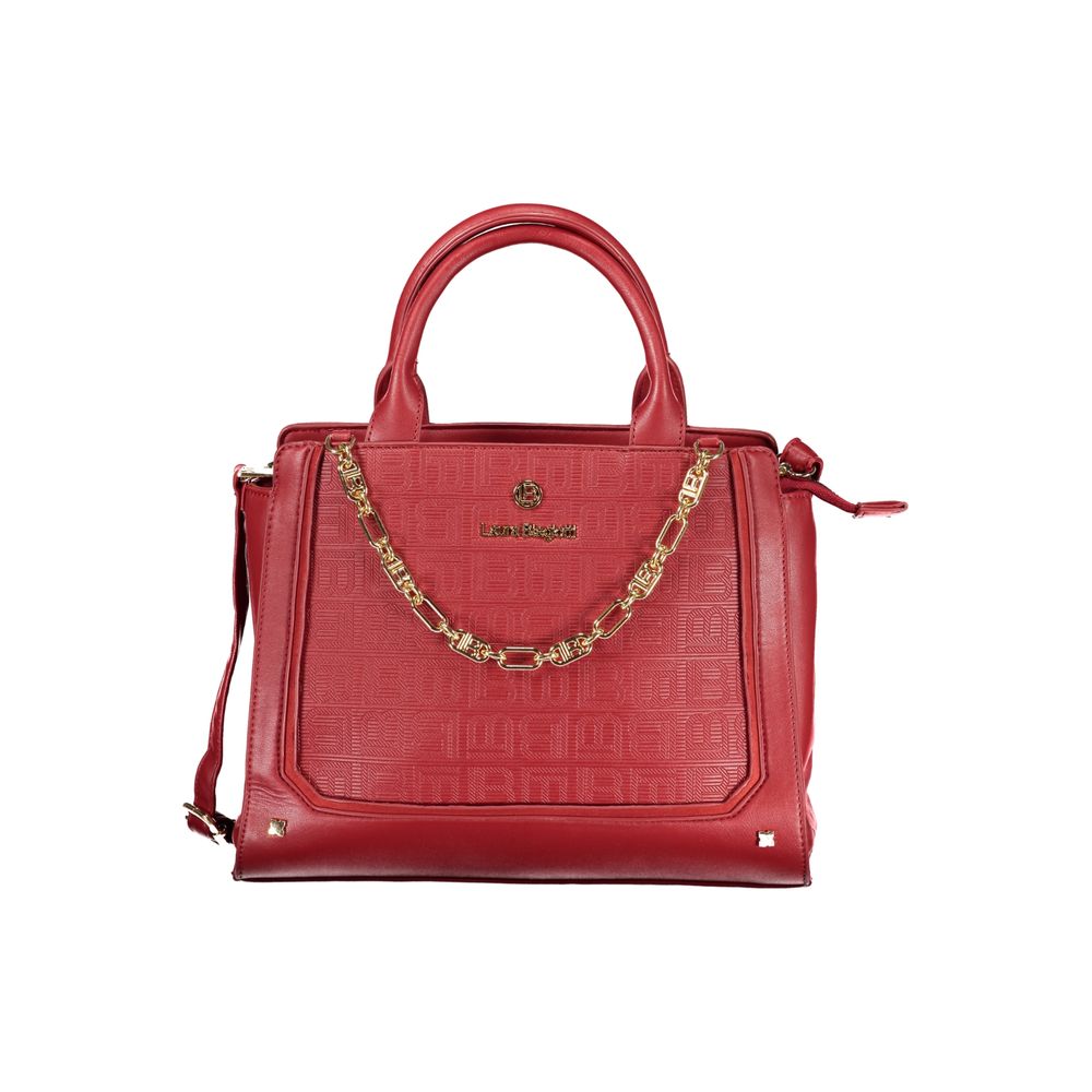 Red PVC women’s handbag by Laura Biagiotti with sleek design and top handle, stylish accessory for everyday or special occasions.
