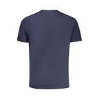Calvin Klein blue cotton men's T-shirt with round neckline and short sleeves, casual fit, and branded logo on chest.