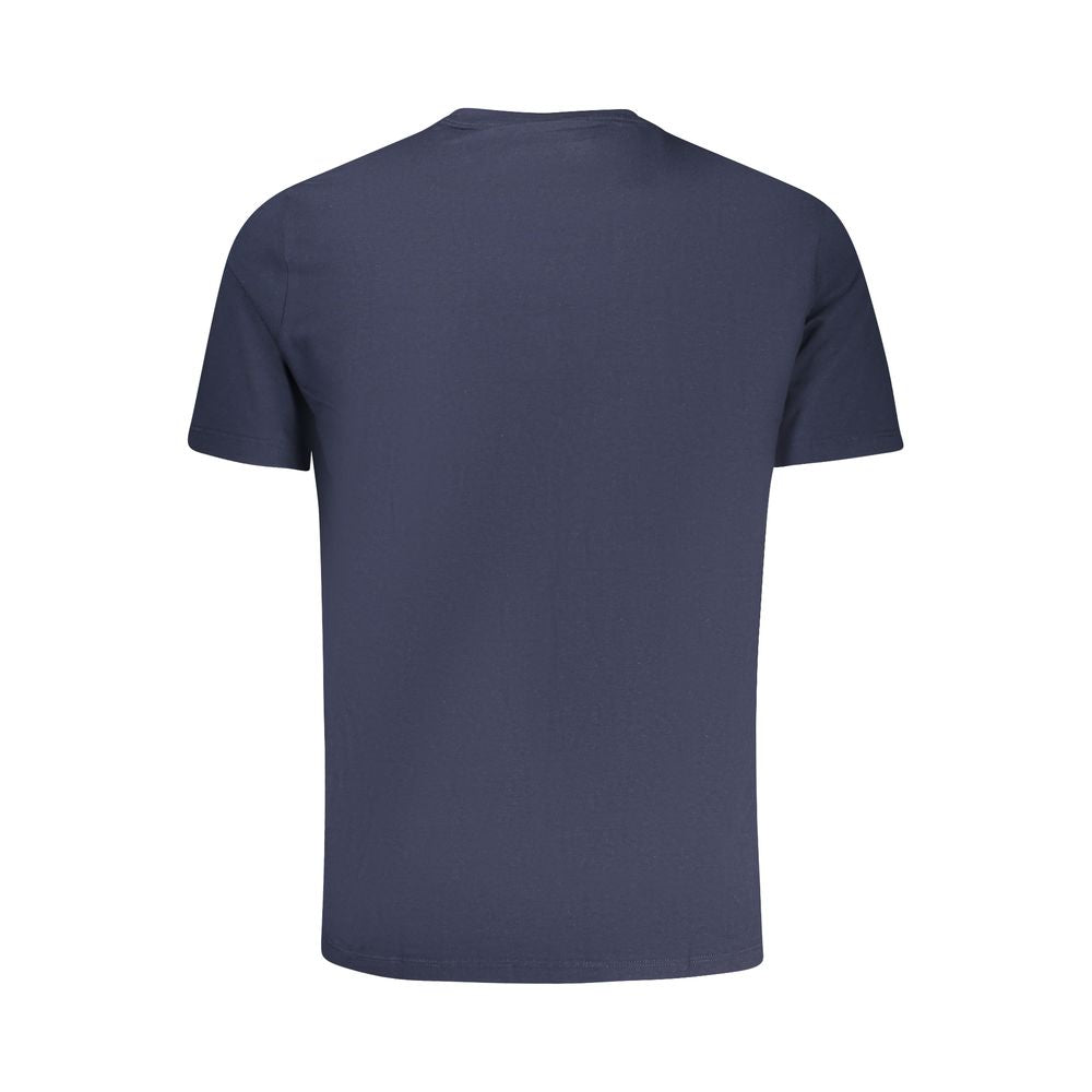 Calvin Klein blue cotton men's T-shirt with round neckline and short sleeves, casual fit, and branded logo on chest.