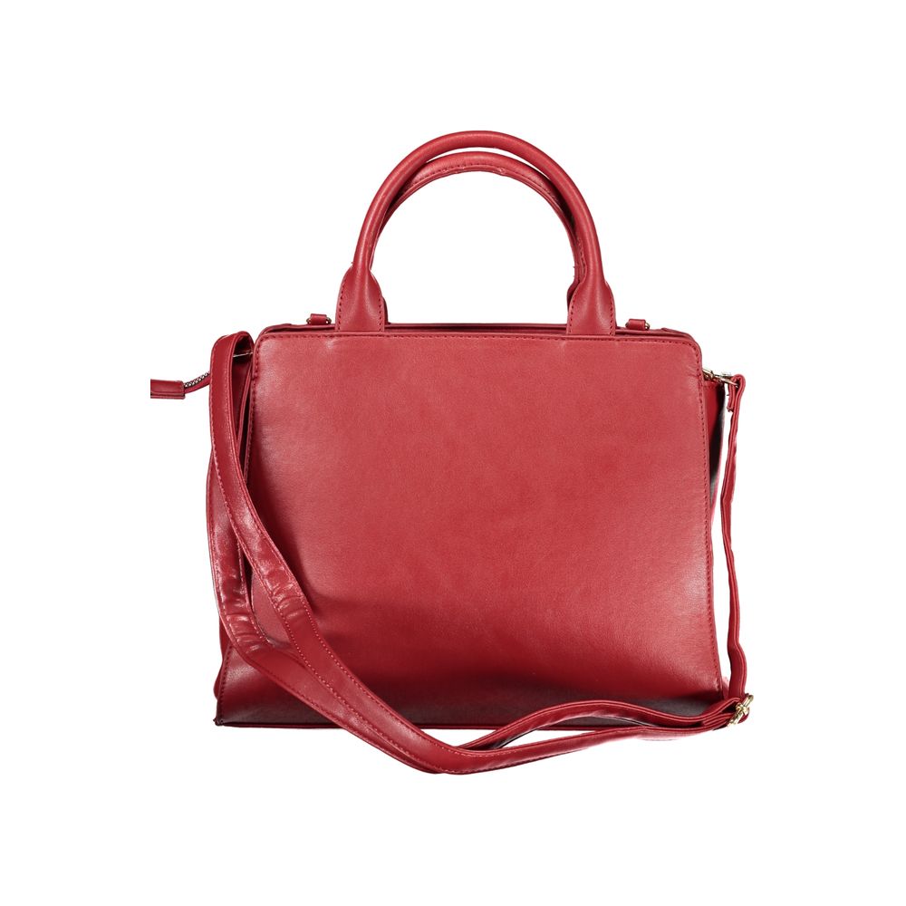 Red PVC women's handbag by Laura Biagiotti with sleek design and structured shape, featuring silver-tone hardware and top handles.