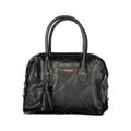 Laura Biagiotti black PVC women's handbag with sleek design and silver hardware, featuring top handles and a spacious interior.