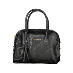 Laura Biagiotti black PVC women's handbag with sleek design and silver hardware, featuring top handles and a spacious interior.