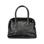 Black PVC women’s handbag by Laura Biagiotti with sleek design and top handles, showcasing modern and elegant style.