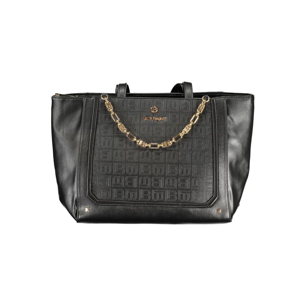 Black PVC Laura Biagiotti women's handbag with sleek design and top handle, featuring a stylish and versatile accessory.