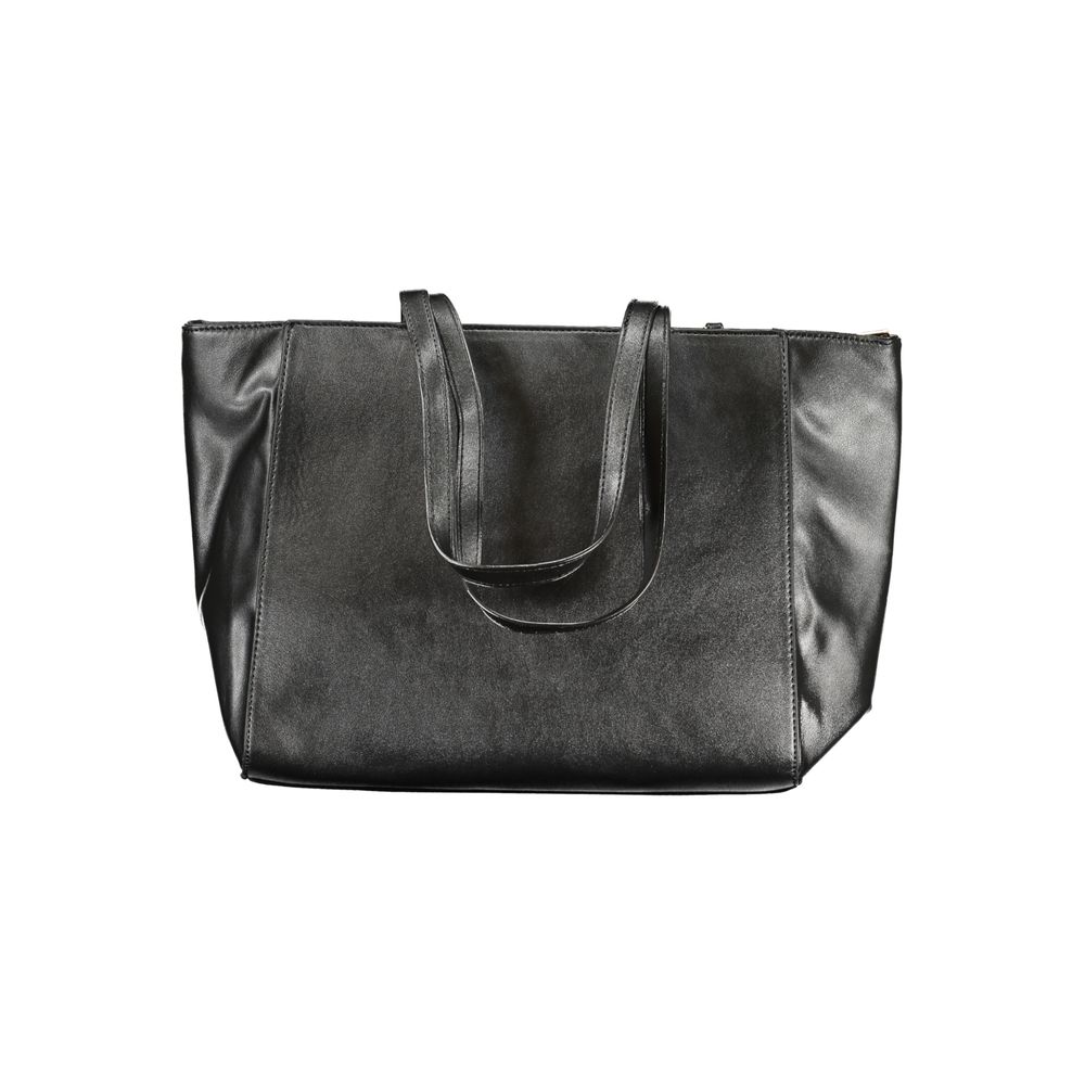 Black PVC women's handbag by Laura Biagiotti with sleek design and top handle, featuring subtle brand detailing.