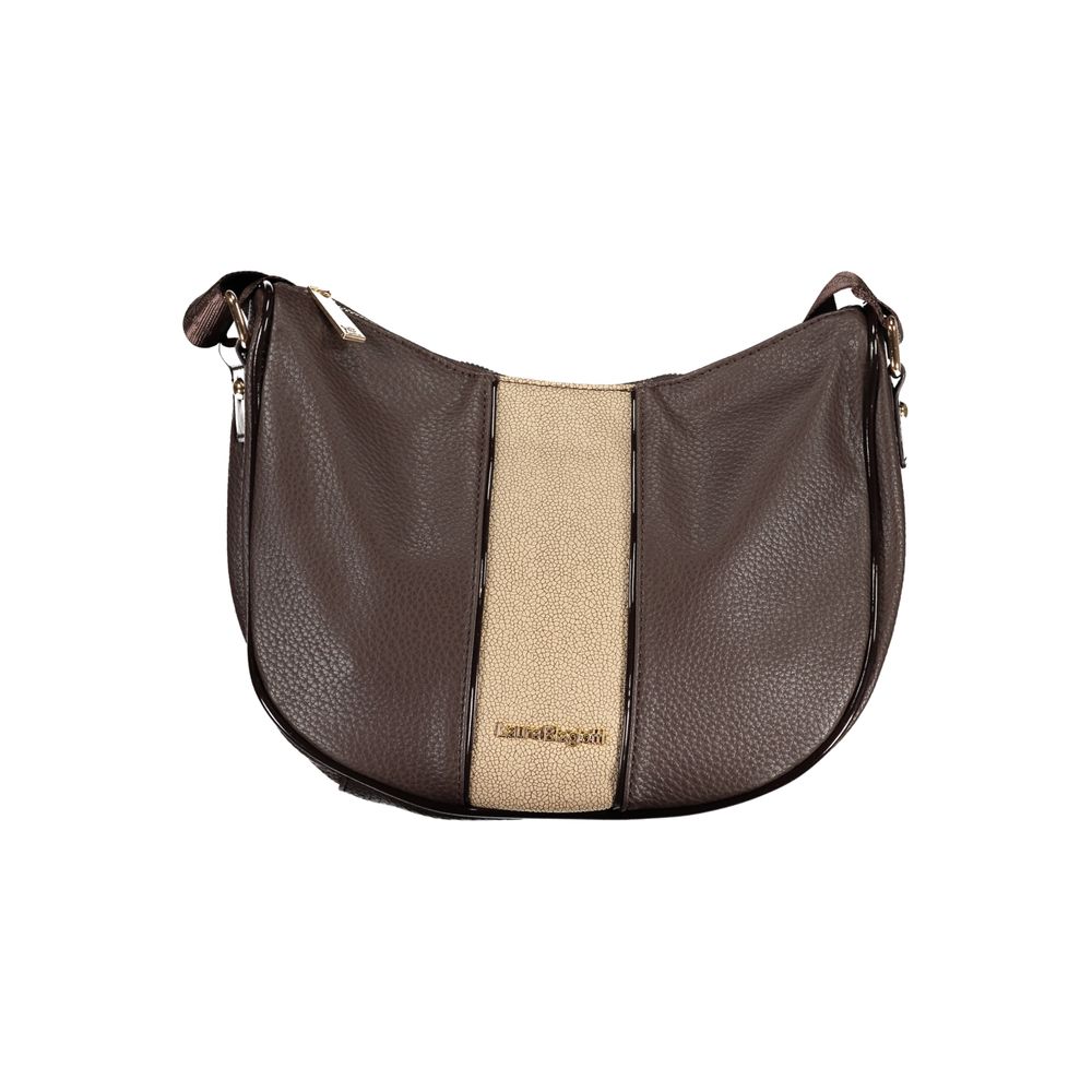 Laura Biagiotti brown PVC women's handbag with structured design and top handles, stylish and functional accessory.