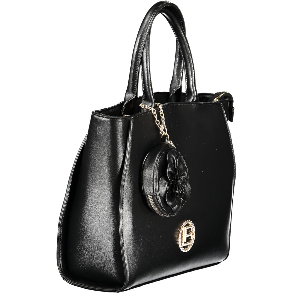 Laura Biagiotti Nero PVC women’s handbag with sleek design and top handles, featuring a modern and stylish appearance.