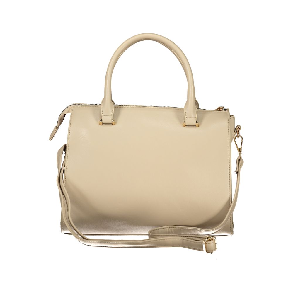 Beige PVC Laura Biagiotti women's handbag with sleek design and structured shape, featuring top handles and minimalist style.