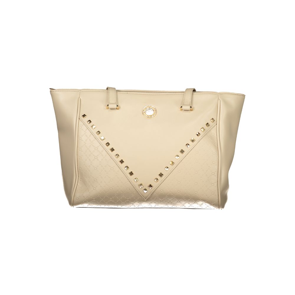 Beige PVC women's handbag by Laura Biagiotti with structured design and top handles, stylish and functional accessory.