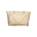 Beige PVC women's handbag by Laura Biagiotti with structured design and top handles, stylish and functional accessory.