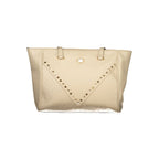 Beige PVC women's handbag by Laura Biagiotti with structured design and top handles, stylish and functional accessory.