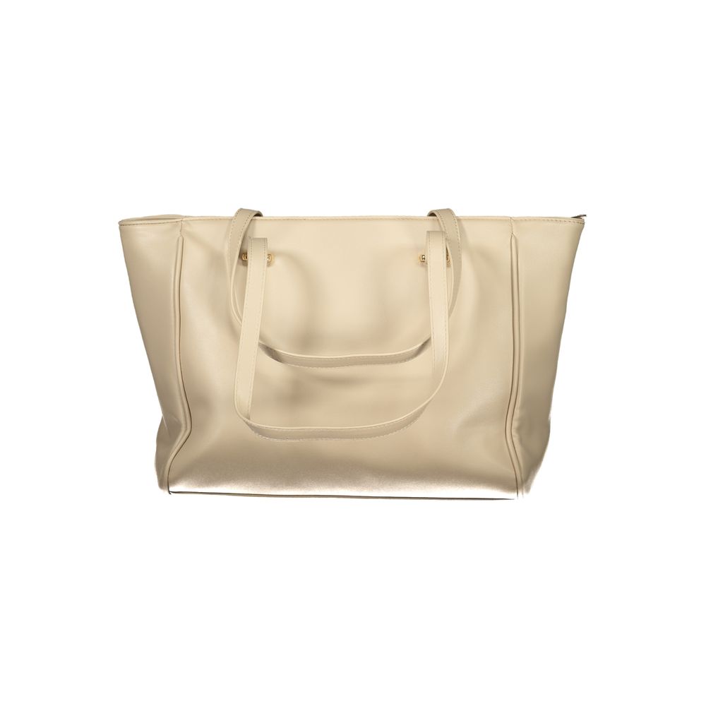 Beige PVC Laura Biagiotti women's handbag with sleek design and structured shape, featuring top handles and subtle branding.