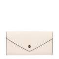 Michael Kors beige leather wallet with multiple card slots and a sleek design, shown on a plain background.