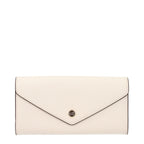 Michael Kors beige leather wallet with multiple card slots and a sleek design, shown on a plain background.