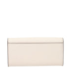 Michael Kors beige leather wallet with multiple card slots and zip coin pocket, stylish and functional accessory.