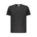 Calvin Klein black cotton men's T-shirt displayed flat with round neckline and short sleeves.