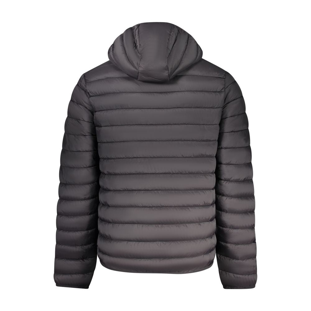 Black Armata Di Mare men's jacket made of poliammide, shown on a hanger with a smooth fabric appearance.