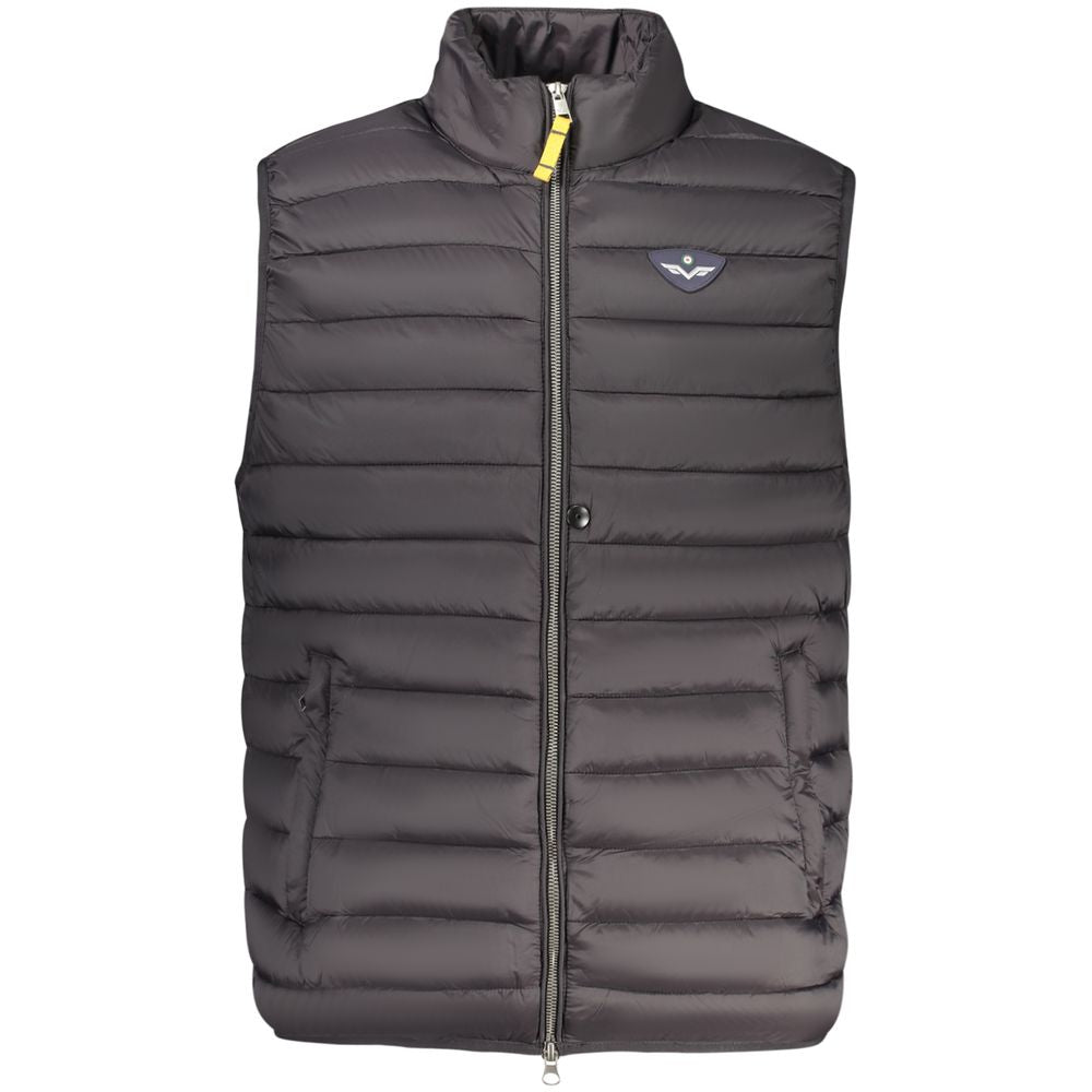 Black polyamide men's jacket by Armata Di Mare, showing a sleek, lightweight outerwear design with a stand-up collar.