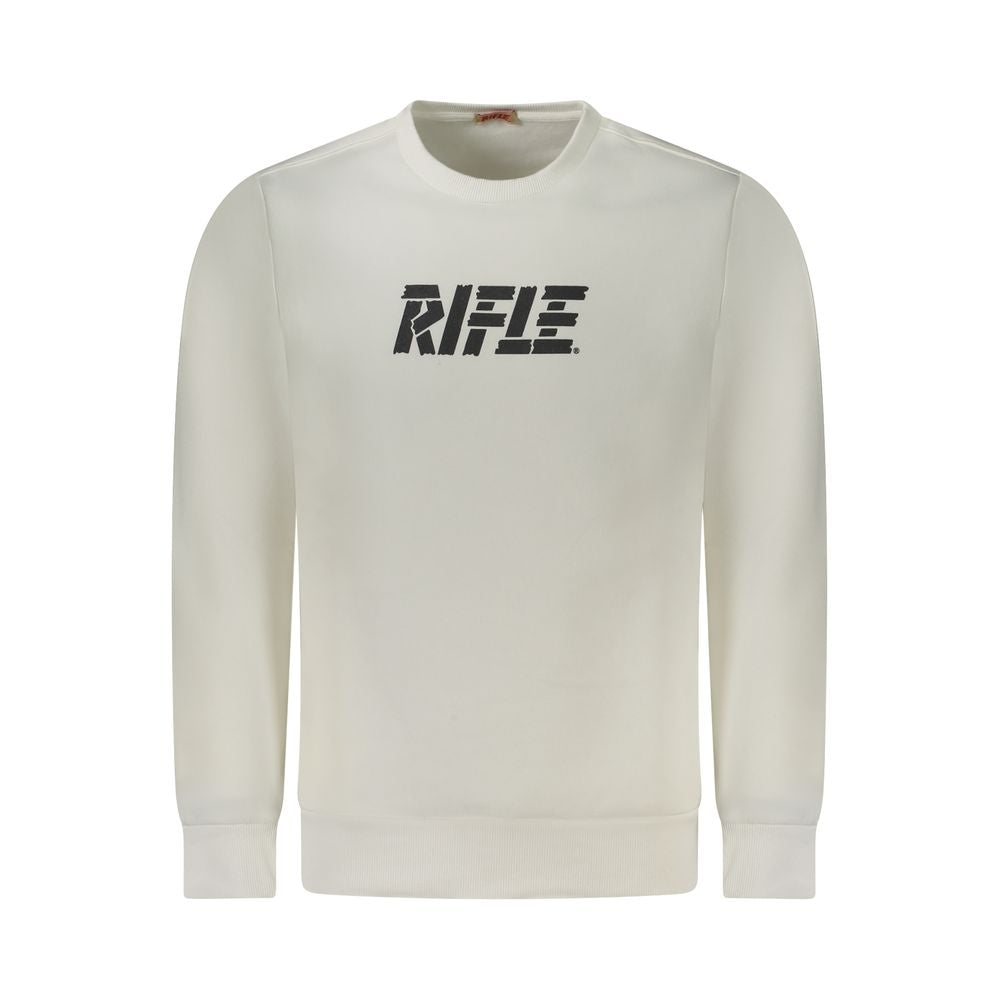 White cotton men's sweatshirt by Rifle featuring a classic crewneck design and comfortable fit.