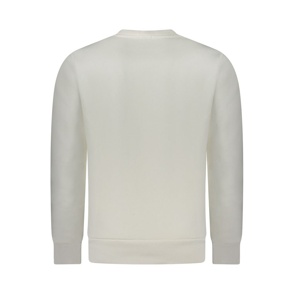 White cotton men's sweatshirt by Rifle with a classic fit and crew neckline, displayed on a hanger.