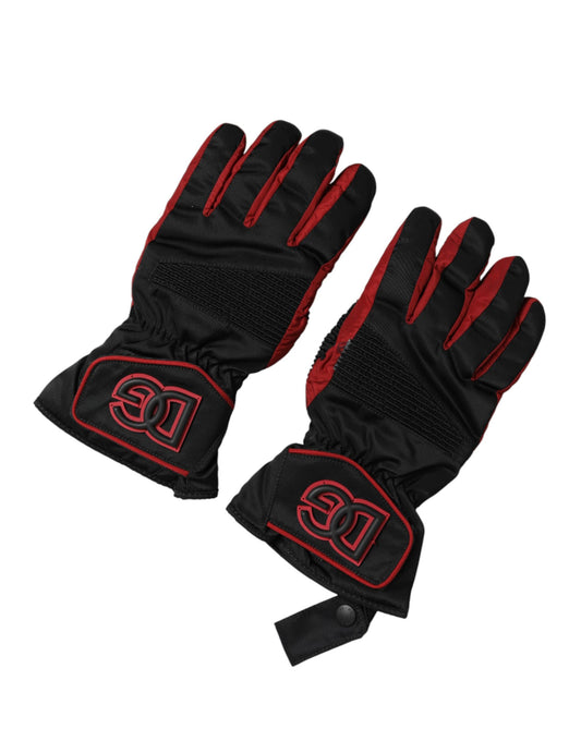 Dolce & Gabbana Black Red Nylon Wrist Length Mitten Gloves Dolce & Gabbana