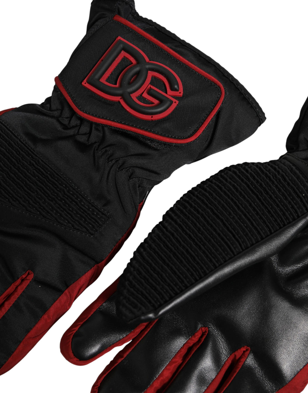 Dolce & Gabbana Black Red Nylon Wrist Length Mitten Gloves - Eljoys Fashion 