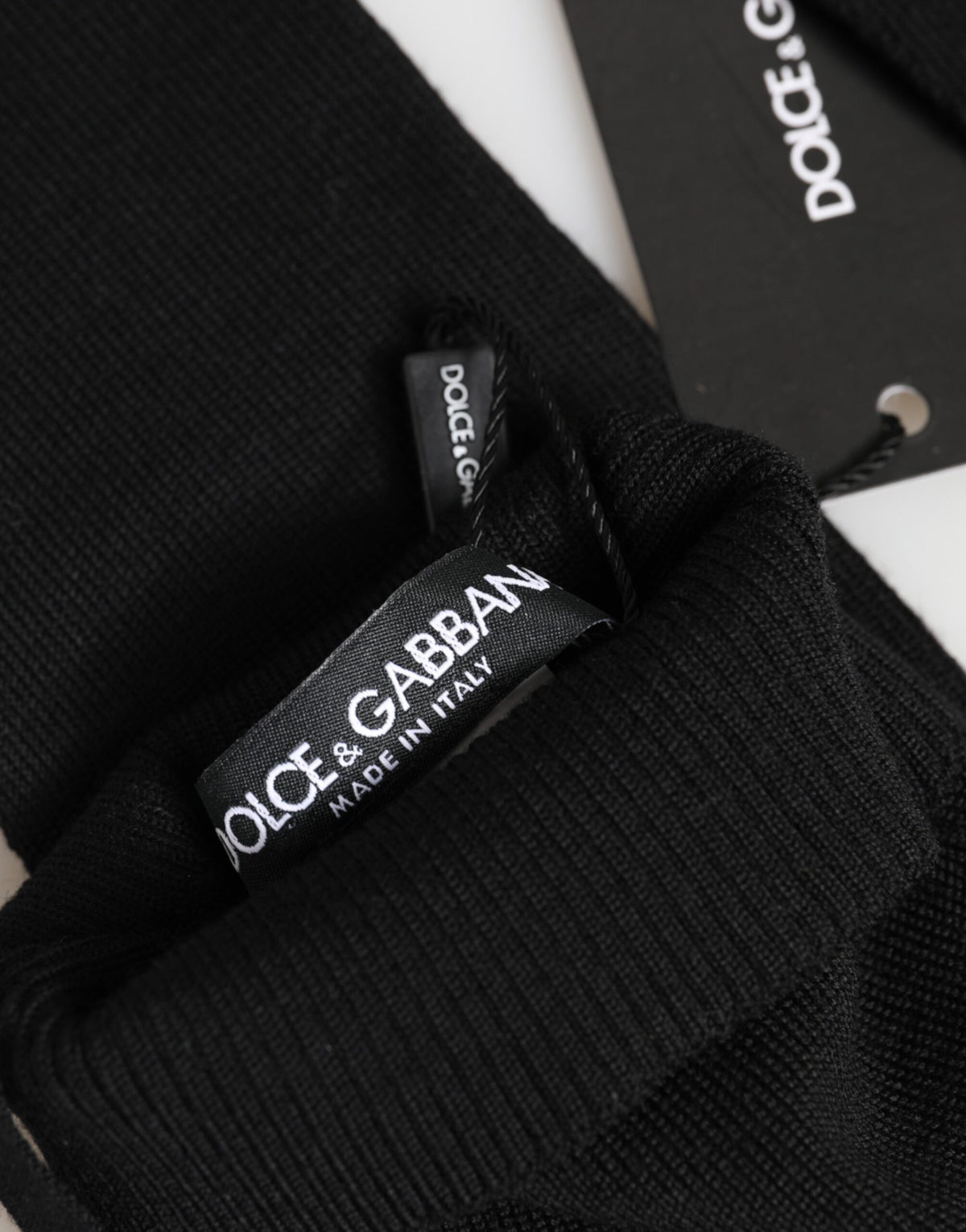 Dolce & Gabbana Black Virgin Wool Knitted Fingerless Men Gloves - Eljoys Fashion 