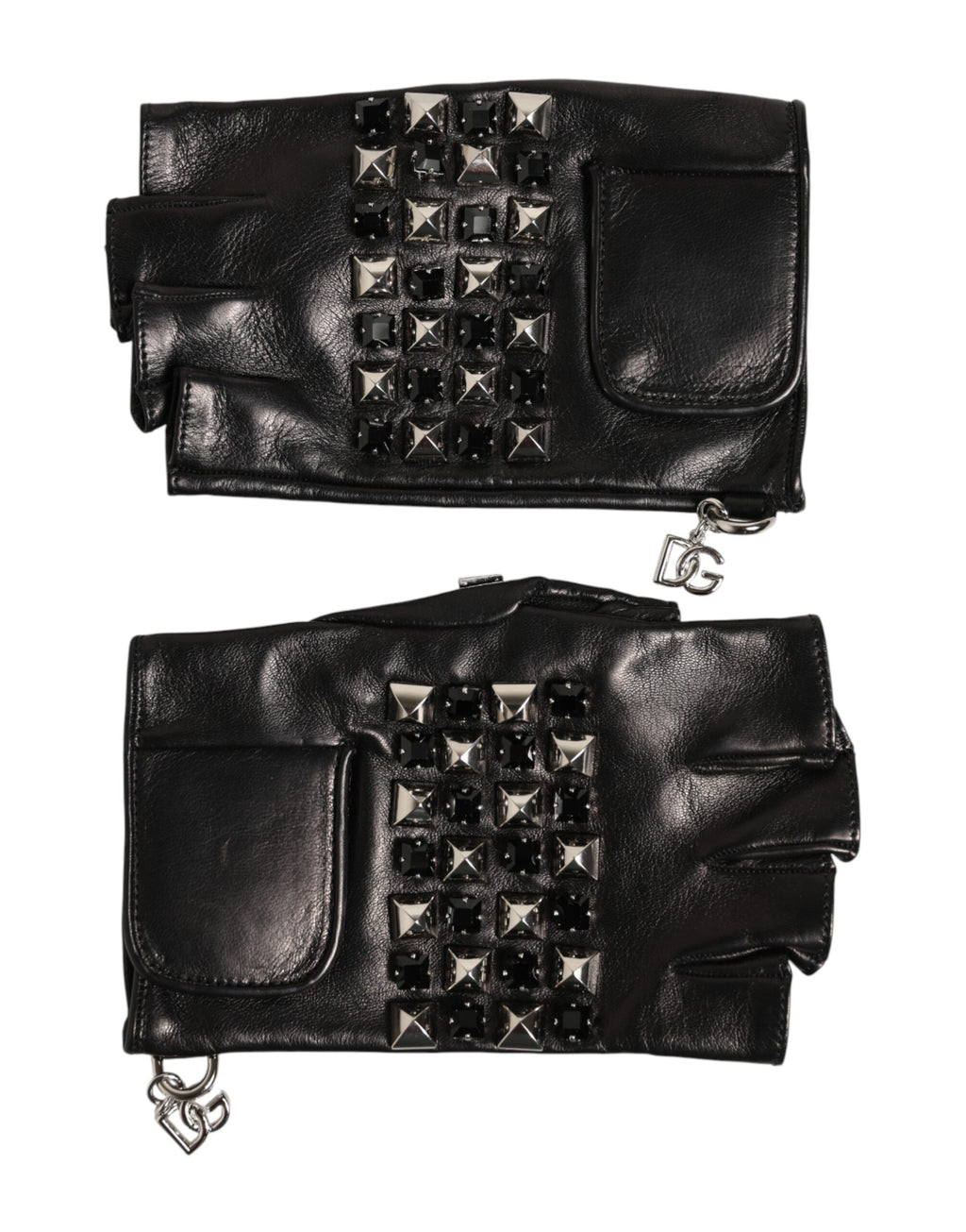Dolce & Gabbana Black Leather Studded Fingerless Hand Mitten Men Gloves - Eljoys Fashion 