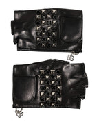 Dolce & Gabbana Black Leather Studded Fingerless Hand Mitten Men Gloves - Eljoys Fashion 