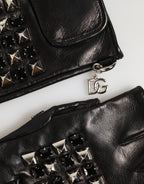 Dolce & Gabbana Black Leather Studded Fingerless Hand Mitten Men Gloves - Eljoys Fashion 