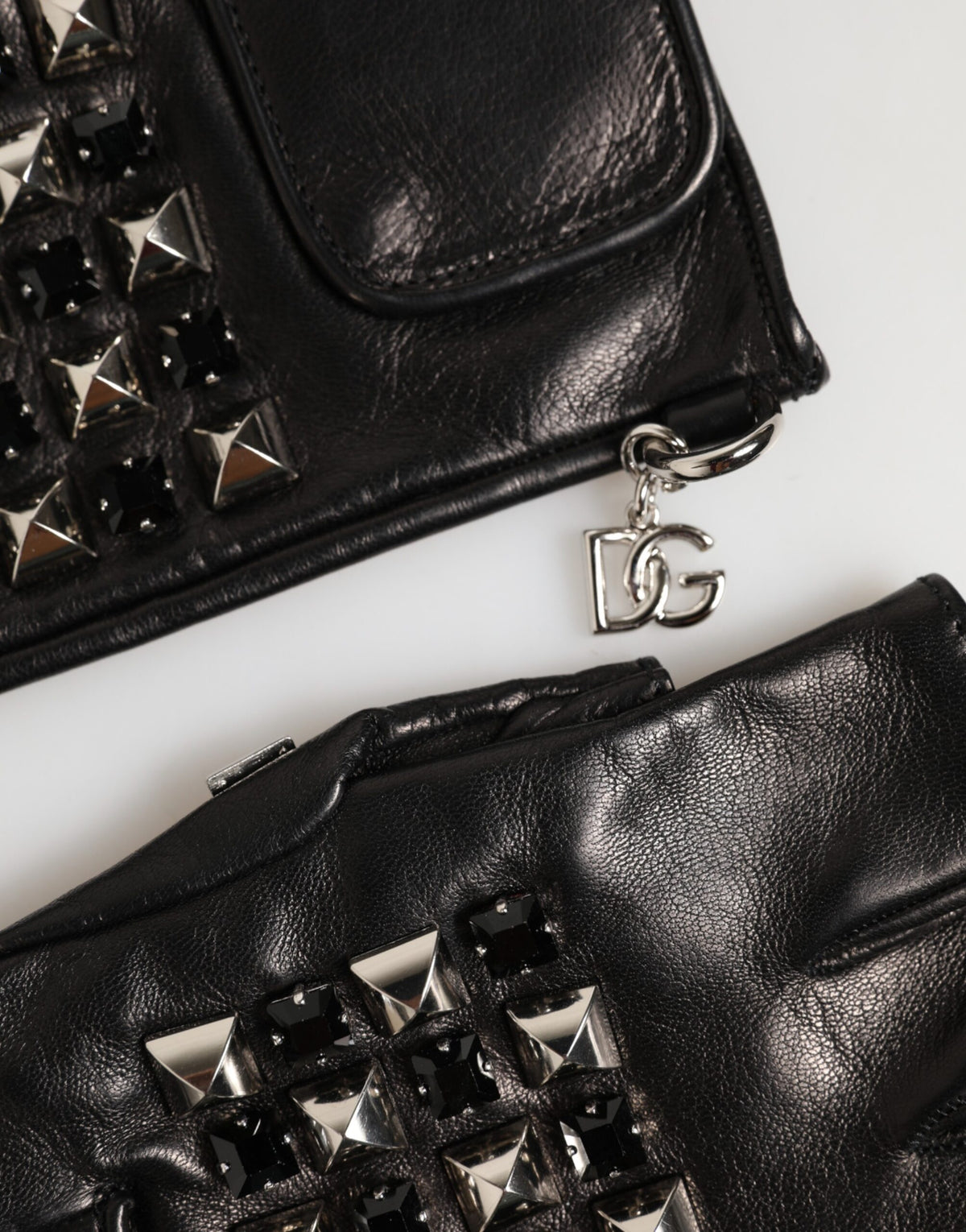 Dolce & Gabbana Black Leather Studded Fingerless Hand Mitten Men Gloves - Eljoys Fashion 