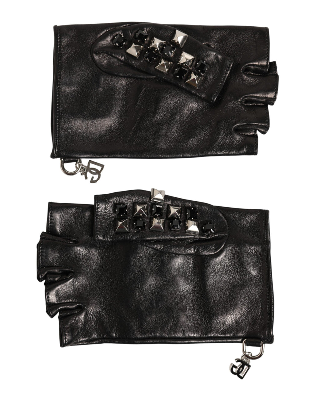 Dolce & Gabbana Black Leather Studded Fingerless Hand Mitten Men Gloves - Eljoys Fashion 