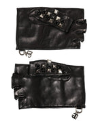 Dolce & Gabbana Black Leather Studded Fingerless Hand Mitten Men Gloves - Eljoys Fashion 