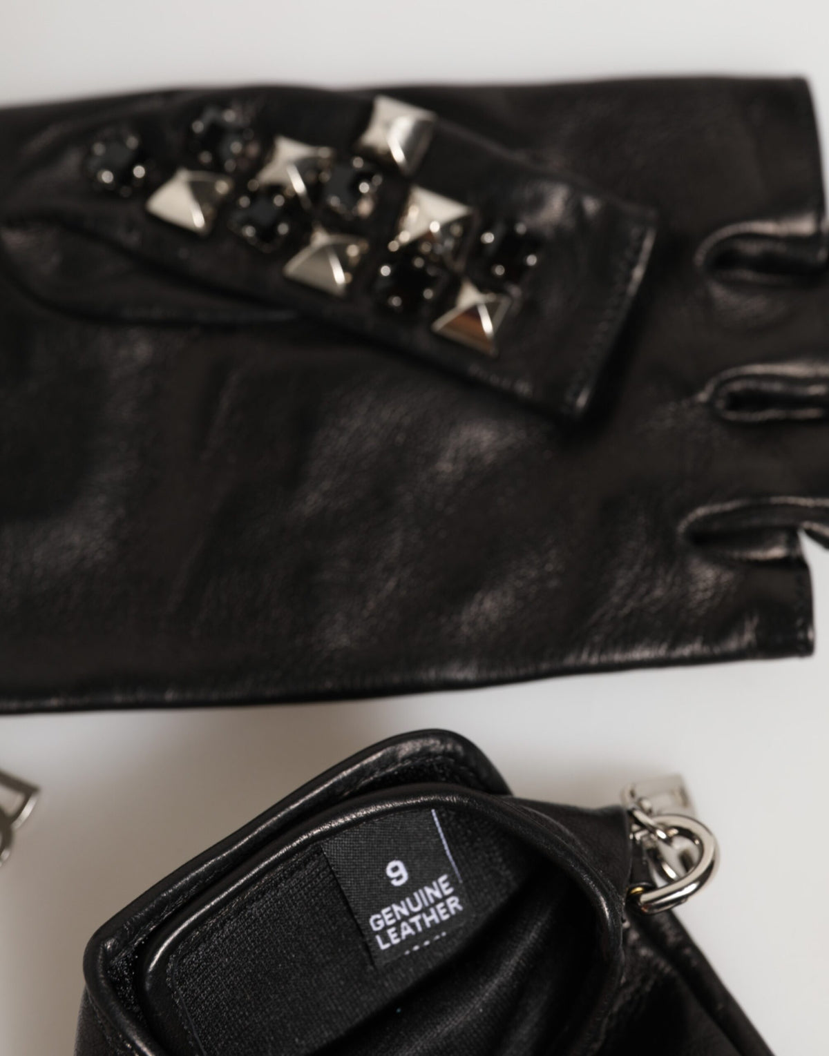 Dolce & Gabbana Black Leather Studded Fingerless Hand Mitten Men Gloves - Eljoys Fashion 