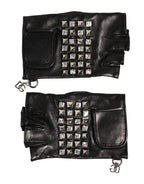 Dolce & Gabbana Black Leather Studded Fingerless Hand Mitten Men Gloves - Eljoys Fashion 