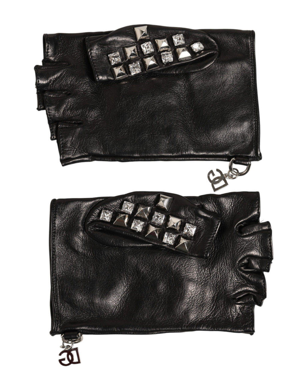 Dolce & Gabbana Black Leather Studded Fingerless Hand Mitten Men Gloves - Eljoys Fashion 