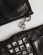 Dolce & Gabbana Black Leather Studded Fingerless Hand Mitten Men Gloves - Eljoys Fashion 