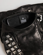 Dolce & Gabbana Black Leather Studded Fingerless Hand Mitten Men Gloves - Eljoys Fashion 