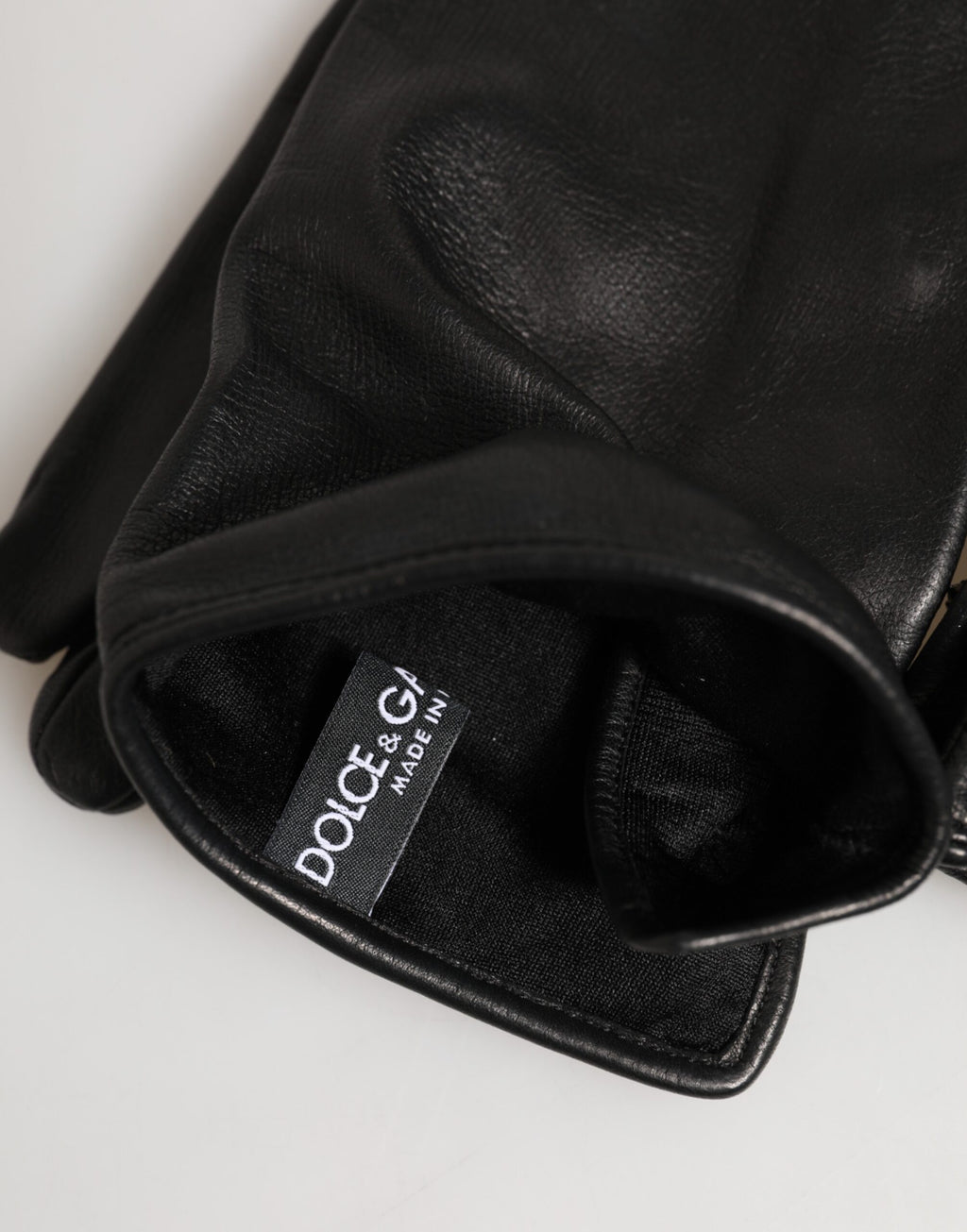 Dolce & Gabbana Black Leather Embellished Long Mitten Gloves - Eljoys Fashion 