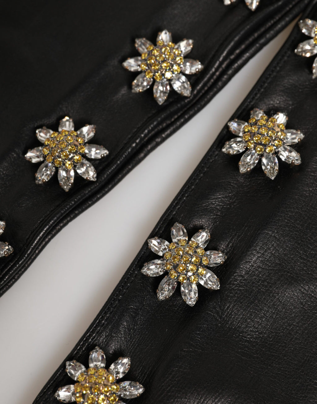 Dolce & Gabbana Black Leather Embellished Long Mitten Gloves - Eljoys Fashion 